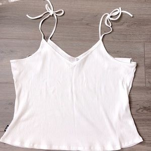 KENDALL and KYLIE RIBBED WHITE CAMI TANK TOP STRING SHOULDER TIE